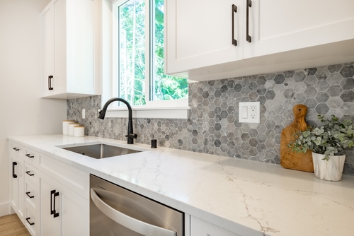 countertops and island in chef's kitchen in home in massachusetts